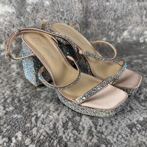 Betsey Johnson Denni Rhinestone Embellished Block Heel Sandals Size 7.5